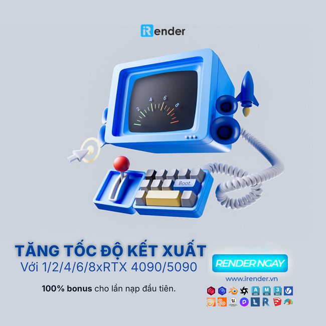 iRender - tăng tốc độ kết xuất, 100% bonus cho lần nạp đầu tiên